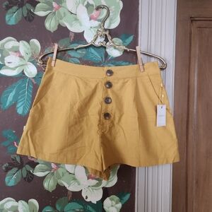 Forever 21 Mustard Button Front Shorts Womens L High Waist Woven NWT